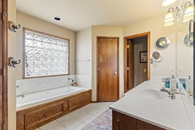 3311 Terrace Hills Rd, Piedmont, OK 73078 - bathroom with a bath, double vanity, a sink, and tile patterned floors
