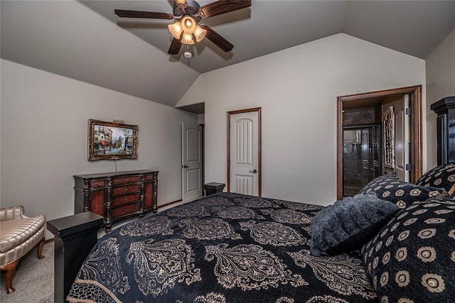8301 NW 146th St, Oklahoma City, OK 73142 - bedroom featuring carpet flooring, lofted ceiling, and ceiling fan
