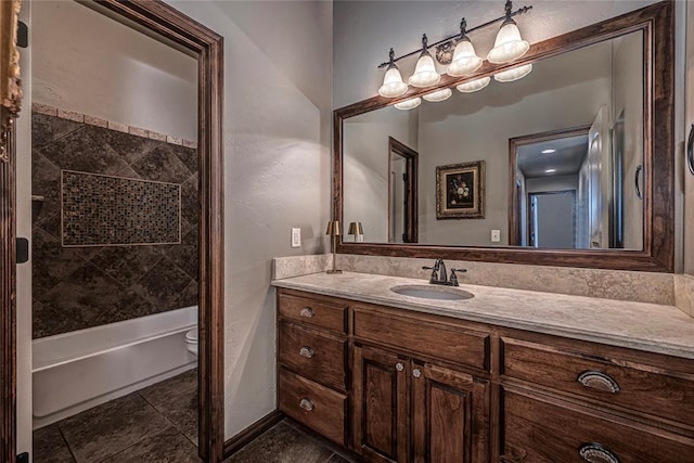 8301 NW 146th St, Oklahoma City, OK 73142 - full bath with washtub / shower combination, toilet, tile patterned flooring, and vanity