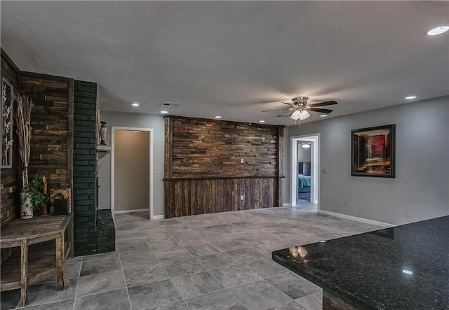 2325 NW 119th St, Oklahoma City, OK 73120 - unfurnished living room featuring baseboards, ceiling fan, visible vents, and recessed lighting
