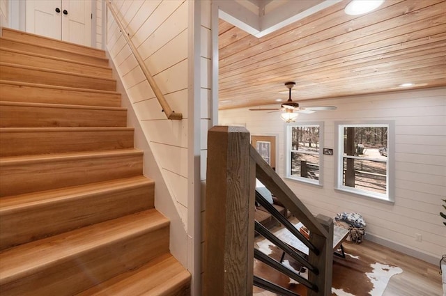 203 Secluded Cir, Broken Bow, OK 74728 - stairs featuring wood finished floors and a ceiling fan