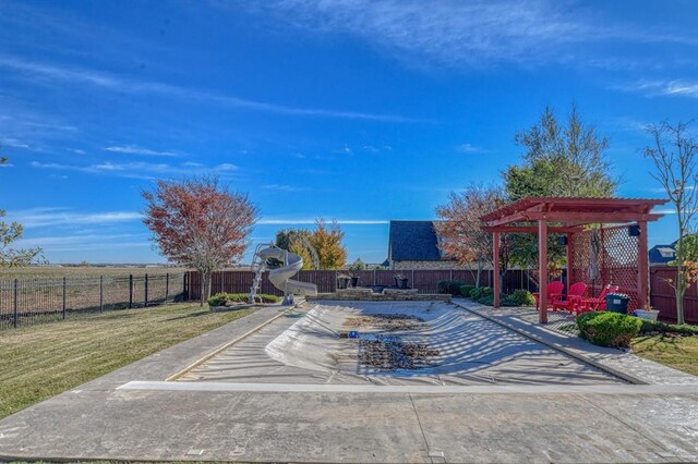 393 Haloka Ave, Washington, OK 73093 - view of swimming pool featuring a pergola, fence, and a lawn