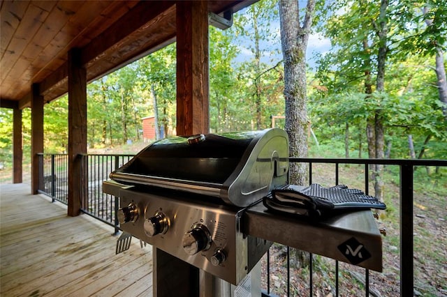 357 Little Creek Ln, Broken Bow, OK 74728 - wooden terrace featuring a grill