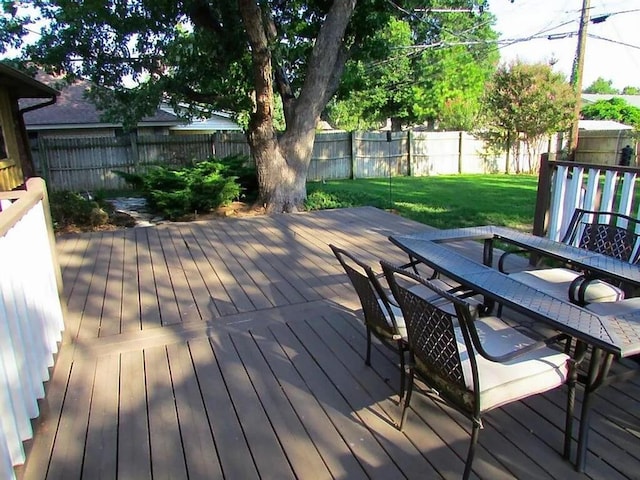 4700 NW 59th Ter, Oklahoma City, OK 73122 - deck featuring a fenced backyard and a lawn