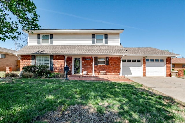 7205 N Seminole Ter, Warr Acres, OK 73132 - traditional-style house with an attached garage, driveway, a front yard, and brick siding