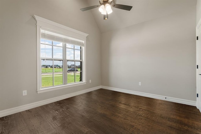 4174 Richards Way, Piedmont, OK 73078 - spare room with ceiling fan, dark wood-style floors, and lofted ceiling