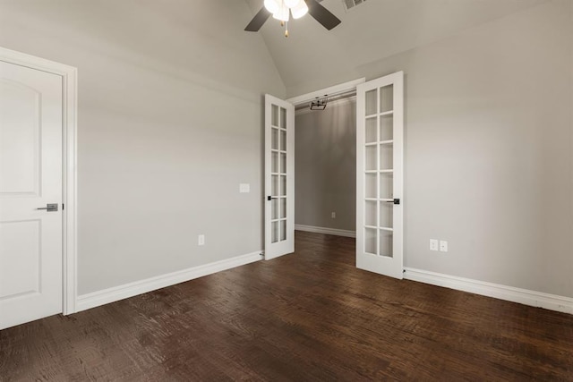 4174 Richards Way, Piedmont, OK 73078 - unfurnished bedroom with french doors, wood finished floors, vaulted ceiling, and a ceiling fan