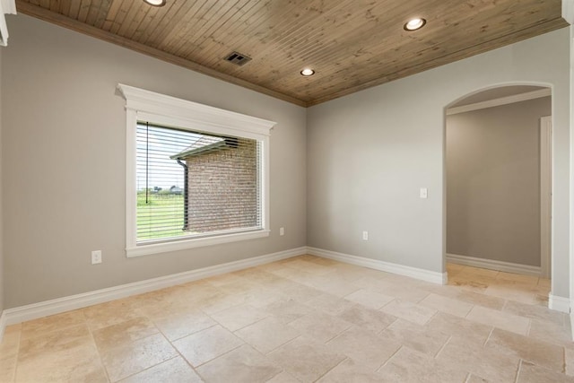 4174 Richards Way, Piedmont, OK 73078 - unfurnished room with wooden ceiling, recessed lighting, arched walkways, and crown molding