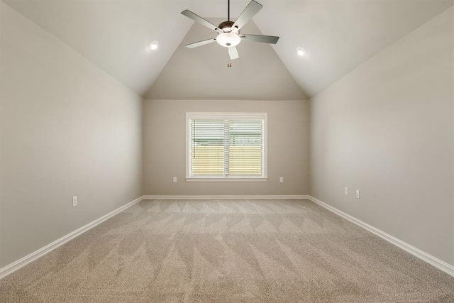 4174 Richards Way, Piedmont, OK 73078 - spare room with a ceiling fan, light colored carpet, vaulted ceiling, and recessed lighting