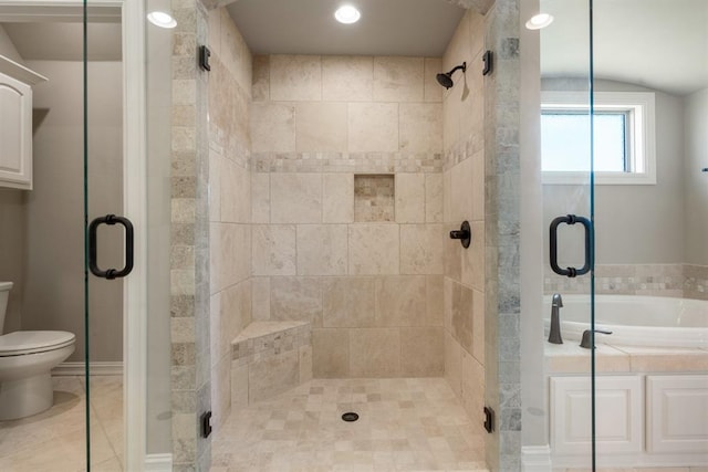 4174 Richards Way, Piedmont, OK 73078 - bathroom with a shower stall, a bath, and recessed lighting