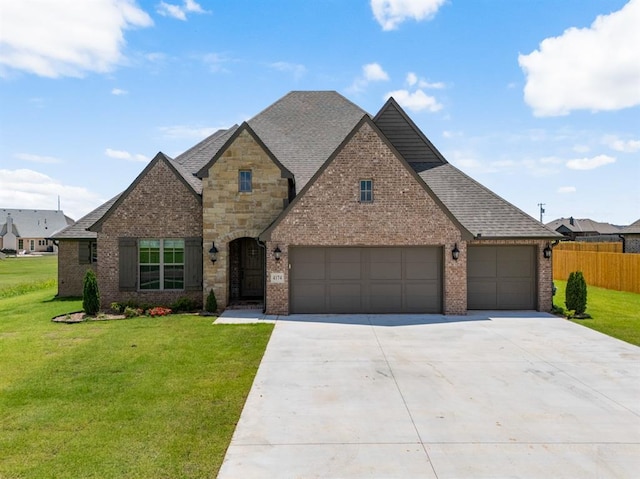 4174 Richards Way, Piedmont, OK 73078 - french country style house featuring a garage, brick siding, driveway, and a shingled roof