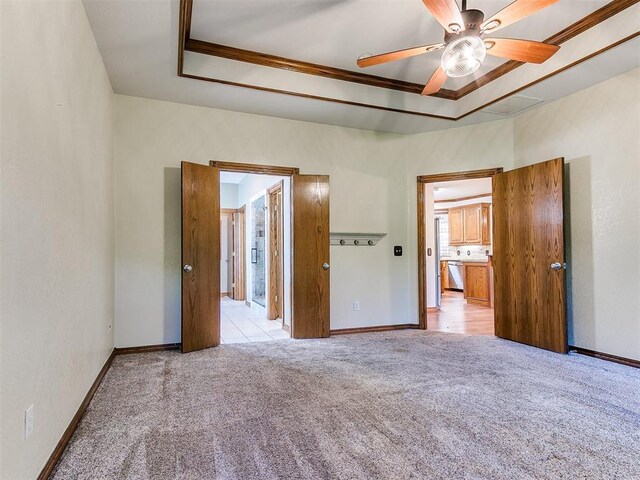 407 Heather Ln, Tuttle, OK 73089 - unfurnished bedroom with carpet, baseboards, ornamental molding, and ceiling fan