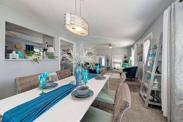 dining area with ceiling fan