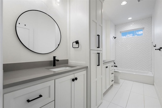 2109 Wiregrass Rd, Edmond, OK 73025 - full bath featuring vanity, shower / washtub combination, tile patterned flooring, and recessed lighting