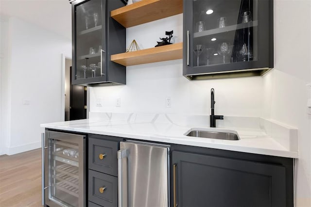2109 Wiregrass Rd, Edmond, OK 73025 - indoor wet bar featuring wine cooler, refrigerator, and wood finished floors