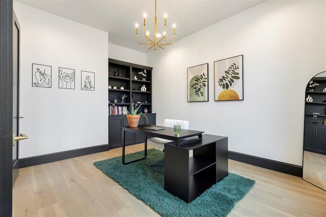 2109 Wiregrass Rd, Edmond, OK 73025 - office area featuring a chandelier and light wood-style floors