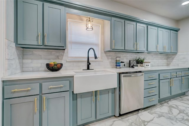 2765 NW 20th St, Oklahoma City, OK 73107 - kitchen with dishwasher, marble finish floor, a sink, and light countertops