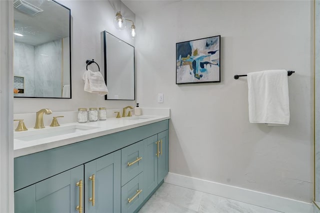 2765 NW 20th St, Oklahoma City, OK 73107 - bathroom featuring double vanity, a sink, baseboards, and visible vents