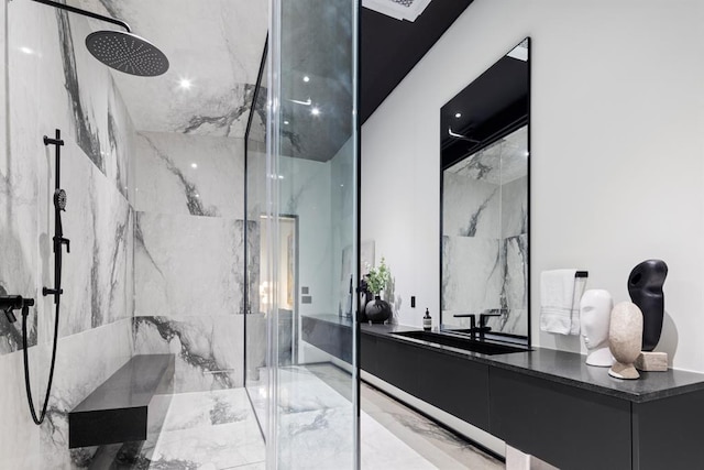 518 Colcord Dr, Oklahoma City, OK 73102 - full bathroom with marble finish floor, vanity, and a marble finish shower