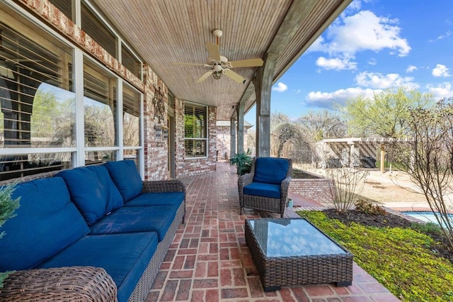 2817 Sweetbriar Way, Edmond, OK 73034 - view of patio with outdoor lounge area and a ceiling fan
