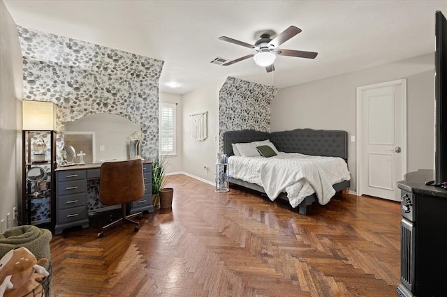 2817 Sweetbriar Way, Edmond, OK 73034 - bedroom with an office area, baseboards, and ceiling fan