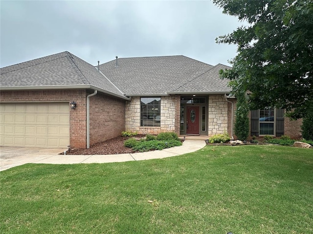 5405 NW 122nd Ter, Oklahoma City, OK 73162 - view of front facade featuring a garage, roof with shingles, and a front lawn