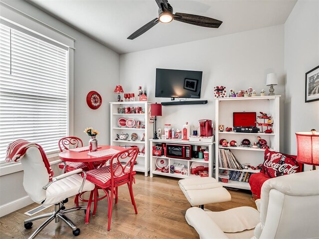 1924 Plaza District Dr, Edmond, OK 73034 - game room featuring a wealth of natural light, visible vents, wood finished floors, and a ceiling fan