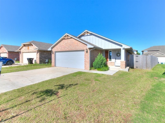 3721 Central Park Dr, Moore, OK 73160 - single story home with brick siding, an attached garage, concrete driveway, and board and batten siding