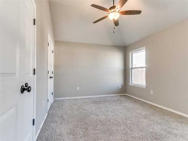 3721 Central Park Dr, Moore, OK 73160 - carpeted spare room with lofted ceiling, ceiling fan, and baseboards
