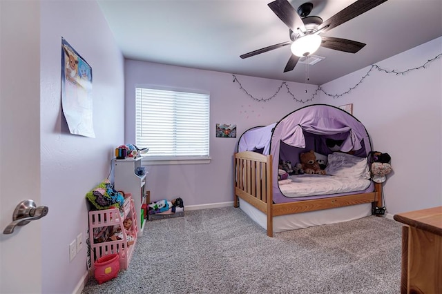 bedroom with carpet flooring and ceiling fan
