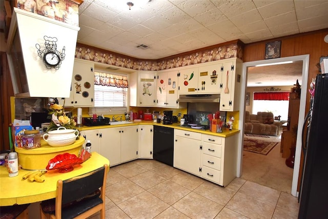 kitchen featuring a sink, light countertops, black appliances, and a wealth of natural light