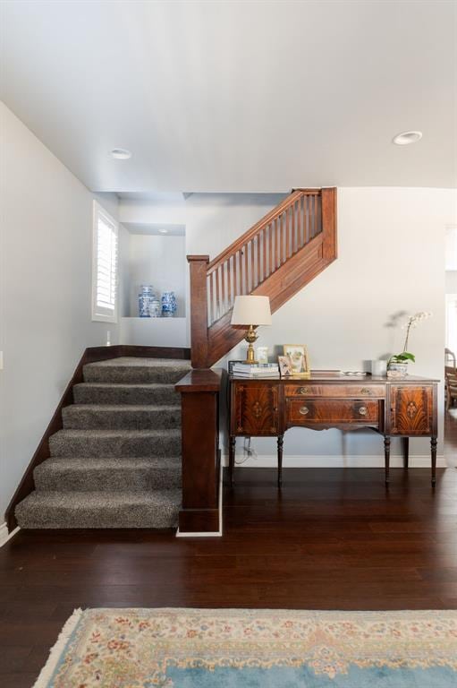 1412 NW 34th St, Oklahoma City, OK 73118 - stairs featuring baseboards and wood finished floors