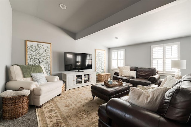 1412 NW 34th St, Oklahoma City, OK 73118 - living area featuring carpet and lofted ceiling