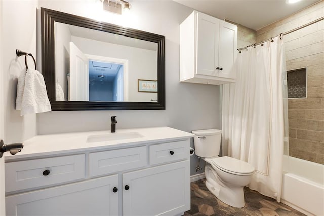 1412 NW 34th St, Oklahoma City, OK 73118 - full bathroom with toilet, shower / tub combo with curtain, and vanity