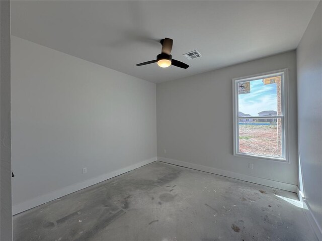 7120 NW 155th St, Edmond, OK 73013 - unfurnished room featuring concrete flooring, baseboards, visible vents, and ceiling fan