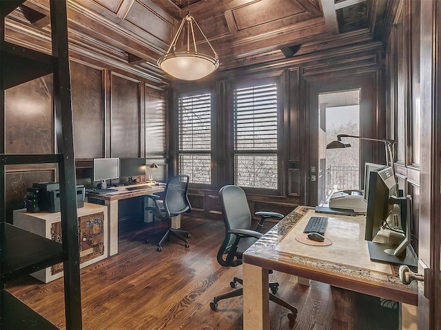 1109 Salvo Bridge Ct, Edmond, OK 73034 - office space with wooden ceiling, wood walls, and wood finished floors
