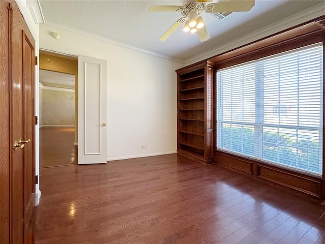 4000 Harrogate Dr, Norman, OK 73072 - unfurnished room featuring baseboards, a ceiling fan, wood finished floors, and crown molding