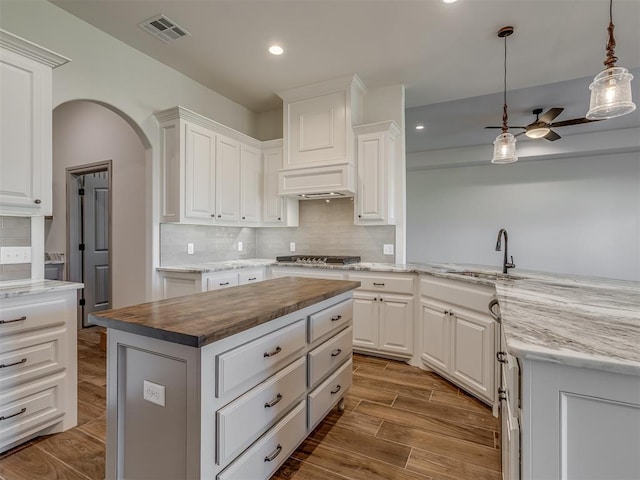 1209 Jozie Way, Tuttle, OK 73089 - kitchen featuring a sink, butcher block countertops, recessed lighting, wood finished floors, and visible vents