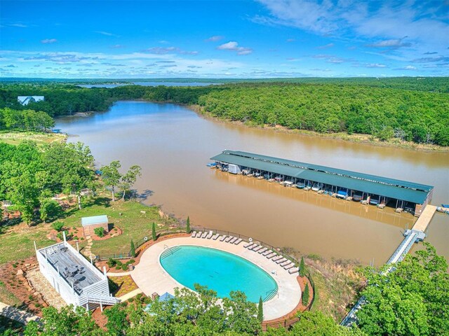 29 Water St Unit 10G, Carlton Landing, OK 74432 - drone / aerial view with a wooded view and a water view