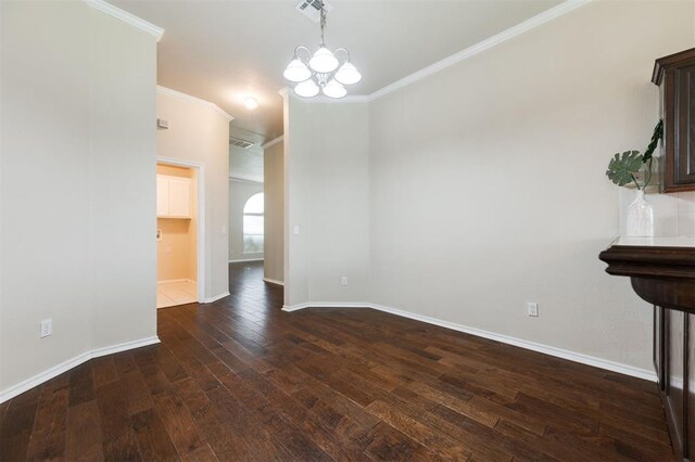 5309 SE 78th St, Oklahoma City, OK 73135 - unfurnished dining area with dark wood-style floors, ornamental molding, a chandelier, and baseboards