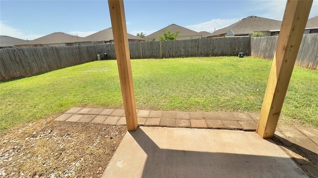 view of yard featuring a patio and a fenced backyard