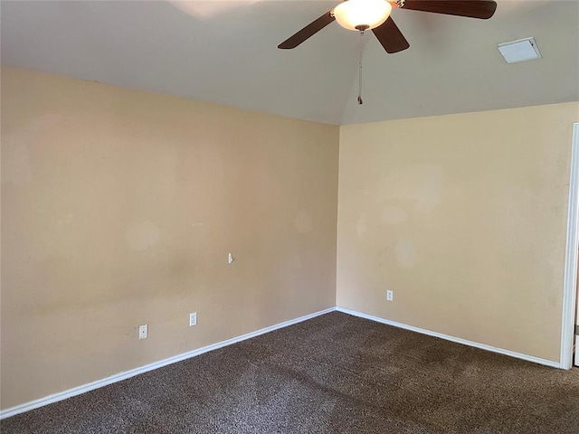 17413 Platinum Ln, Edmond, OK 73012 - carpeted empty room with a ceiling fan, vaulted ceiling, and baseboards