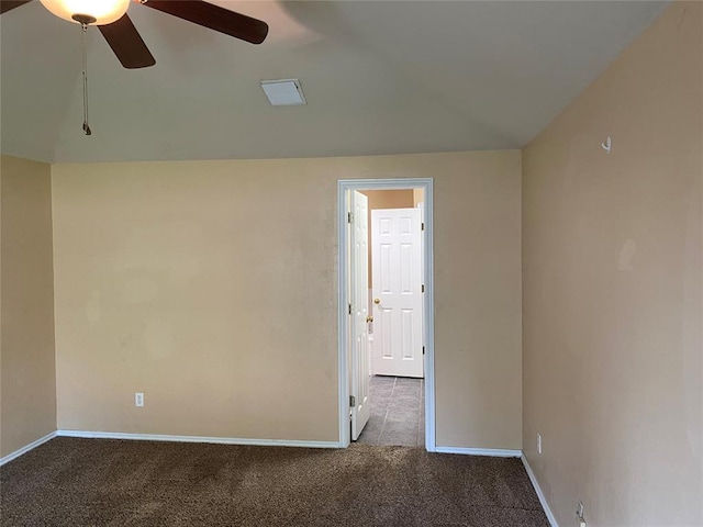 17413 Platinum Ln, Edmond, OK 73012 - spare room with ceiling fan, lofted ceiling, carpet, and baseboards