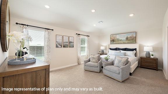 5510 Windstone Ln, Norman, OK 73072 - bedroom with light colored carpet, baseboards, and recessed lighting
