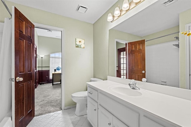4113 Annalane Dr, Norman, OK 73072 - full bath featuring a shower with curtain, toilet, vanity, and visible vents