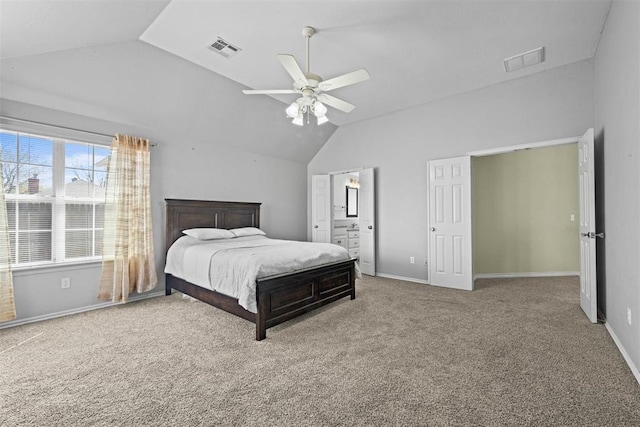 4113 Annalane Dr, Norman, OK 73072 - carpeted bedroom with baseboards, visible vents, and vaulted ceiling