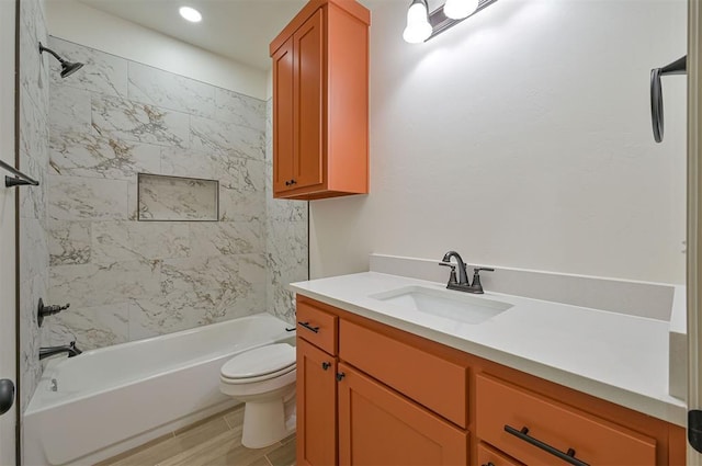 128 E 7th St, Arcadia, OK 73007 - bathroom featuring toilet, vanity, tub / shower combination, and recessed lighting