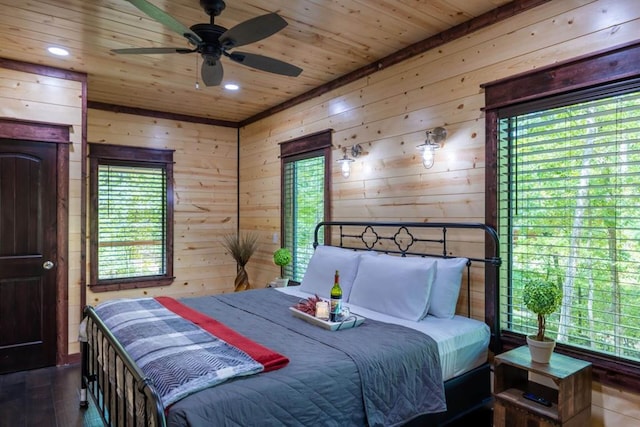 167 Penner Rd, Broken Bow, OK 74728 - bedroom featuring wood finished floors, wooden walls, wooden ceiling, and recessed lighting