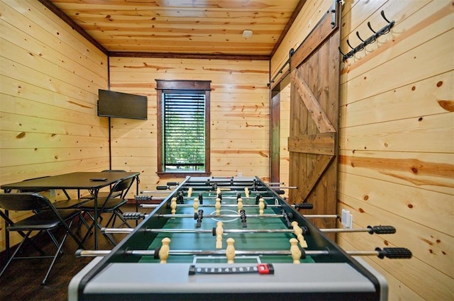 167 Penner Rd, Broken Bow, OK 74728 - rec room with wooden walls and wood ceiling