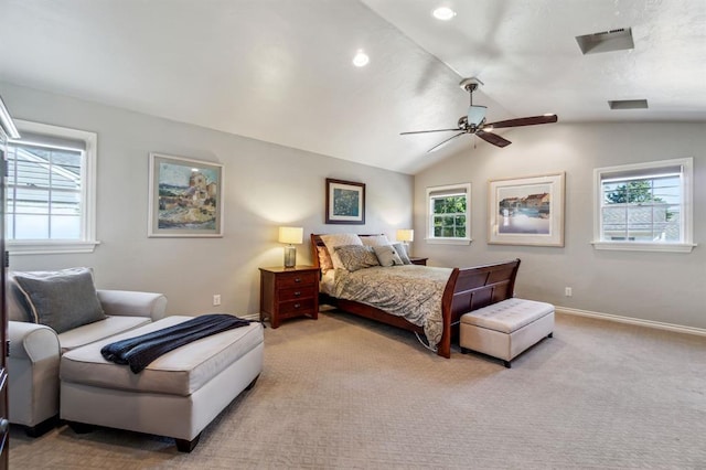 1707 Pennington Way, Nichols Hills, OK 73116 - carpeted bedroom with baseboards, lofted ceiling, recessed lighting, and a ceiling fan